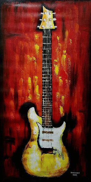 Guitar (ART-1005-121293) - Handpainted Art Painting - 16in X 29in