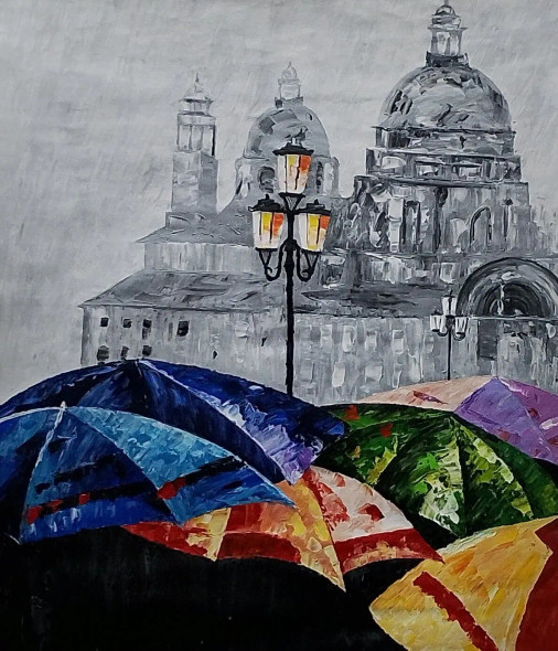 Umbrella (ART-1005-121295) - Handpainted Art Painting - 24in X 28in
