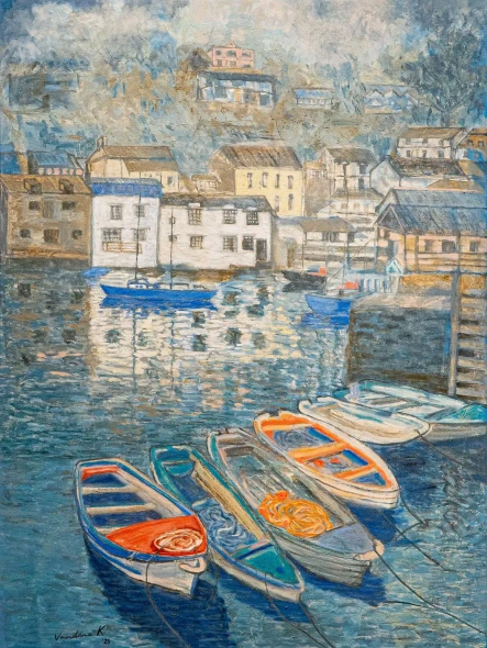 Old Harbour (ART-18240-121282) - Handpainted Art Painting - 36in X 48in
