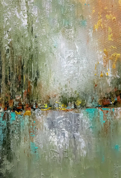 Quiet Reflections Beneath A Weathered Horizon (ART-8156-121277) - Handpainted Art Painting - 14in X 20in
