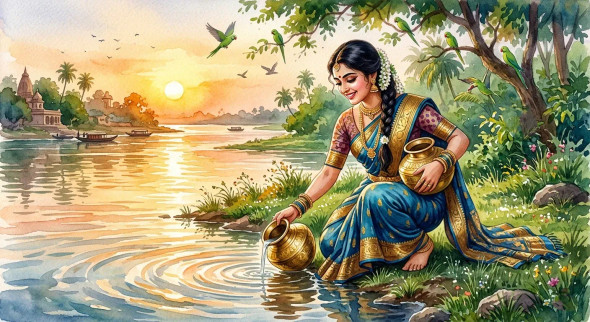 Woman At The River (PRT-8991-121118) - Canvas Art Print - 60in X 33in