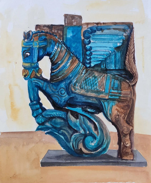 Horse (ART-7901-121063) - Handpainted Art Painting - 9in X 11in