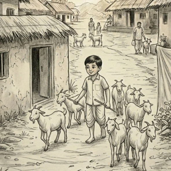 The Young Shepherd - Harmony With Nature (ART-18384-121412) - Handpainted Art Painting - 12in X 10in