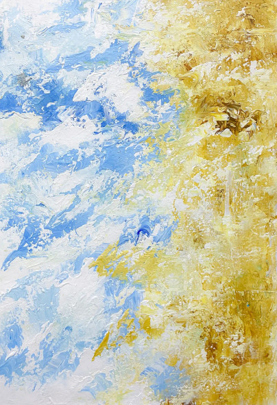Blue And Gold Textured Abstract Contrast Painting (ART-8156-121203) - Handpainted Art Painting - 15in X 21in