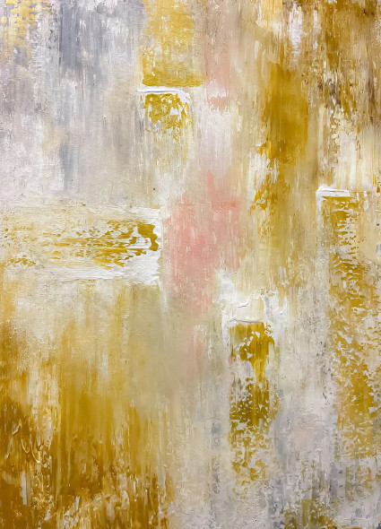 Warm Gold Textured Abstract With Soft Blush (ART-8156-121191) - Handpainted Art Painting - 15in X 21in
