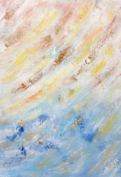Soft Abstract With Warm To Cool Color Transition (ART-8156-121182) - Handpainted Art Painting - 15in X 21in