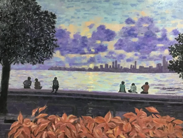 Marine Drive (ART-18240-121283) - Handpainted Art Painting - 48in X 36in
