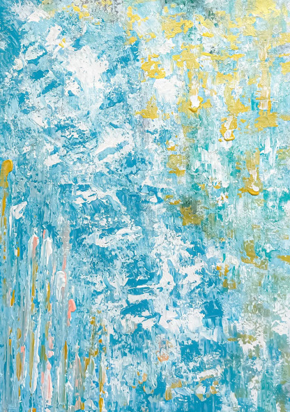 Textured Blue Abstract With Gold Accents (ART-8156-121174) - Handpainted Art Painting - 15in X 21in