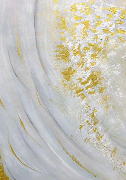 Minimal White And Gold Textured Abstract Flow (ART-8156-121157) - Handpainted Art Painting - 15in X 21in