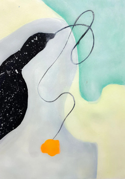 Minimal Organic Abstract With Line And Color Contrast (ART-8156-121156) - Handpainted Art Painting - 15in X 21in