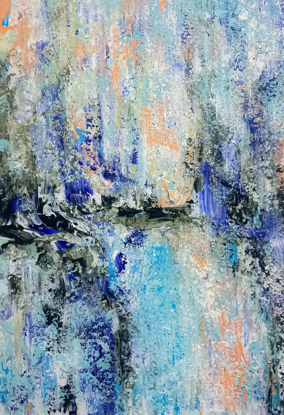 Textured Blue Abstract With Peach Accent Composition (ART-8156-121209) - Handpainted Art Painting - 15in X 21in