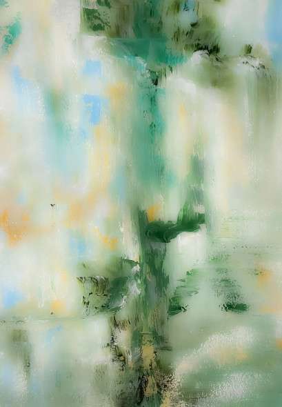 Soft Green Abstract With Vertical Textured Movement (ART-8156-121122) - Handpainted Art Painting - 15in X 21in