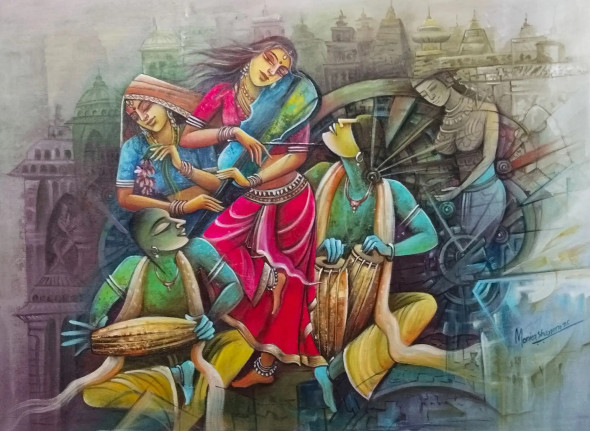 Celebration With Music (ART-18391-121431) - Handpainted Art Painting - 32in X 23in