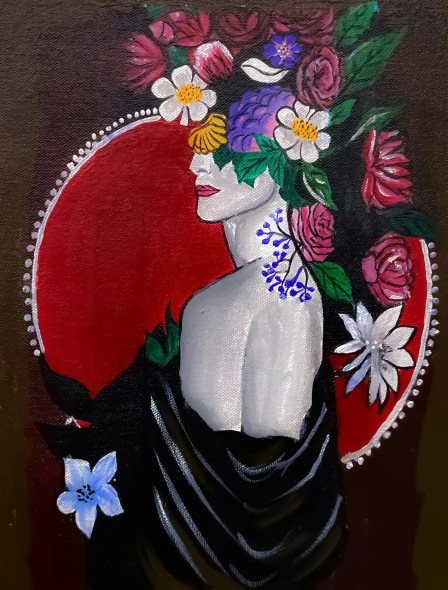 Emblem Of Concealed Bloom (ART-8156-121267) - Handpainted Art Painting - 9in X 12in