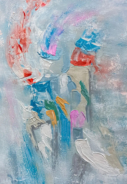 Textured Abstract Painting Pastel And Blue Palette Knife Art (ART-8156-121249) - Handpainted Art Painting - 15in X 21in