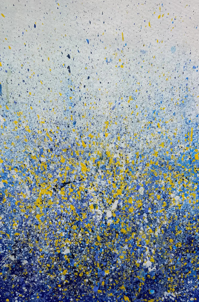 Blue Yellow Gradient Textured Splatter Abstract Painting (ART-8156-121210) - Handpainted Art Painting - 14in X 21in