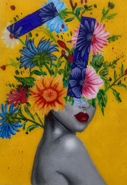 Fragmented Bloom Identity (ART-8156-121266) - Handpainted Art Painting - 8in X 12in