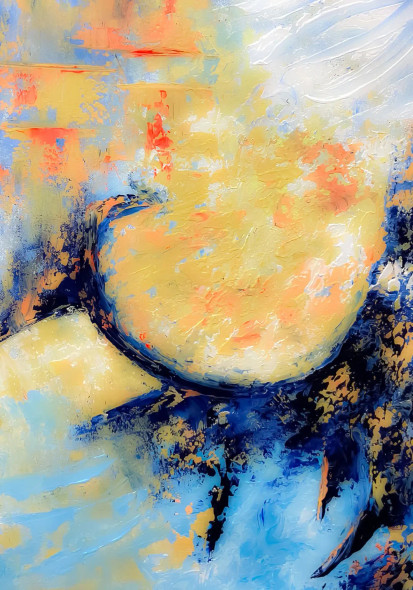 Golden Blue Textured Abstract Contemporary Wall Art (ART-8156-121128) - Handpainted Art Painting - 15in X 21in