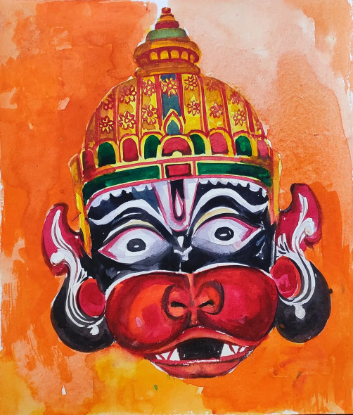 Bajrangbali (ART-7901-121064) - Handpainted Art Painting - 9in X 11in