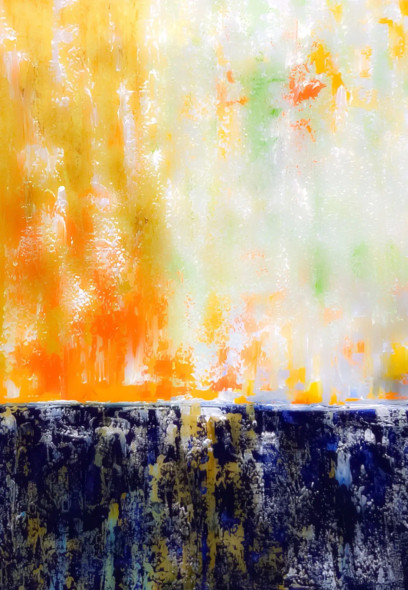 Bold Orange Abstract With Textured Deep Blue Base (ART-8156-121126) - Handpainted Art Painting - 15in X 21in