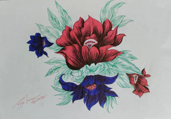 Freehand Designe?️? (ART-16762-121120) - Handpainted Art Painting - 30in X 35in