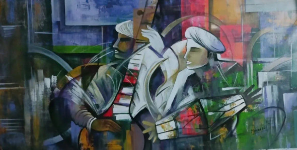 Echoes Of Tradition" (ART-18391-121439) - Handpainted Art Painting - 59in X 27in