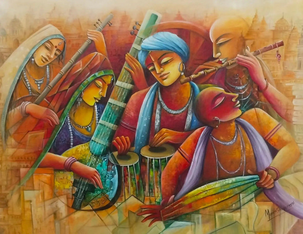 Suron Ka Sangam (ART-18391-121416) - Handpainted Art Painting - 48in X 36in