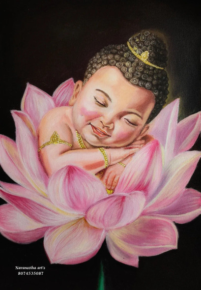 Baby Buddha (ART-18387-121419) - Handpainted Art Painting - 12in X 16in