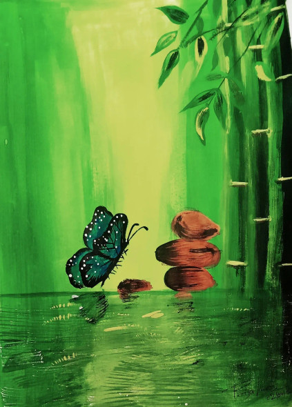 Bamboos Trees Handmark Painting (ART-16762-121251) - Handpainted Art Painting - 30in X 35in