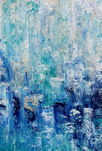 Blue Teal Textured Abstract Vertical Canvas Wall Art (ART-8156-121223) - Handpainted Art Painting - 15in X 21in