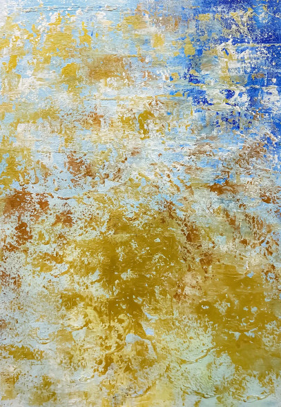 Gold Blue Textured Abstract Modern Canvas Wall Art (ART-8156-121215) - Handpainted Art Painting - 15in X 21in