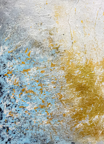 Textured Blue And Gold Abstract With Depth (ART-8156-121169) - Handpainted Art Painting - 15in X 21in