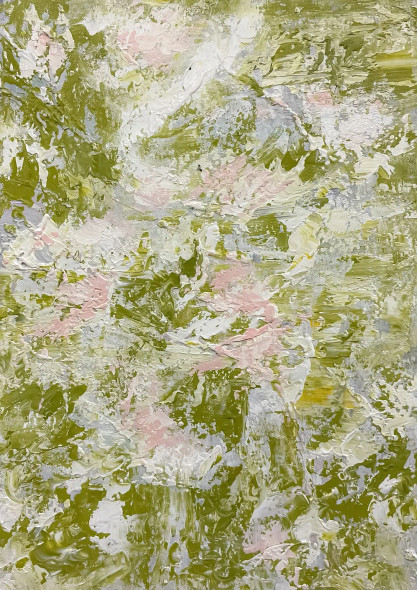 Textured Green Abstract With Soft Pink Highlights (ART-8156-121168) - Handpainted Art Painting - 15in X 21in