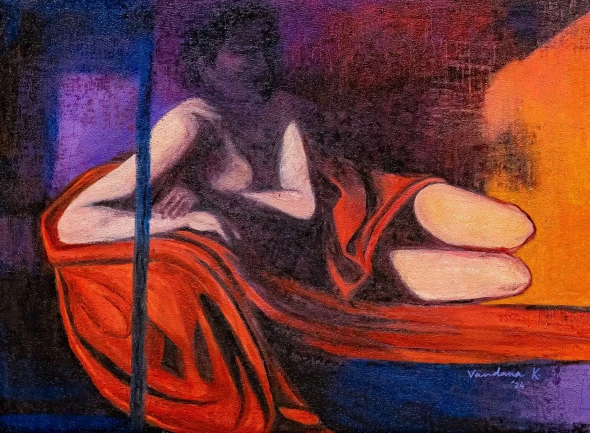 Lady In Red (ART-18240-121281) - Handpainted Art Painting - 39in X 28in