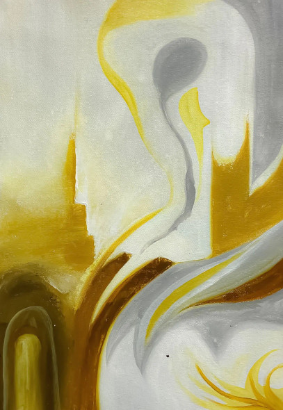 Elegant Yellow White Abstract Flow Painting Canvas (ART-8156-121243) - Handpainted Art Painting - 15in X 21in