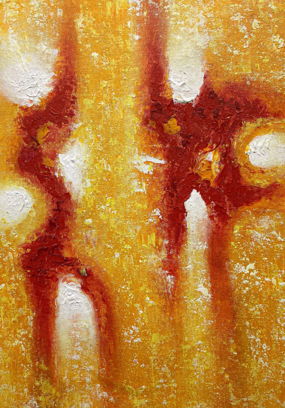 Bold Yellow Red Abstract Textured Vertical Composition (ART-8156-121242) - Handpainted Art Painting - 15in X 21in