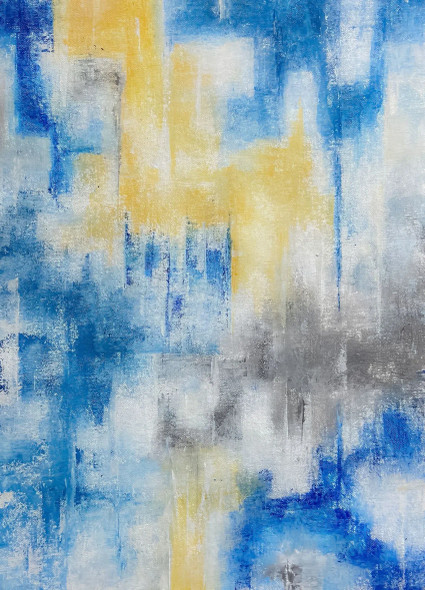 Blue Yellow Geometric Abstract Modern Textured Painting (ART-8156-121195) - Handpainted Art Painting - 15in X 21in