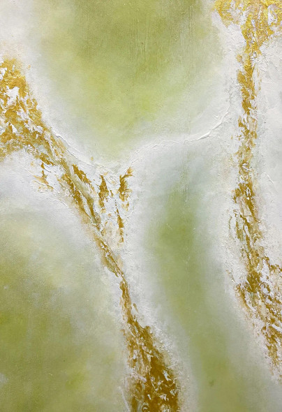Minimal Abstract In Sage Green And Gold (ART-8156-121190) - Handpainted Art Painting - 15in X 21in