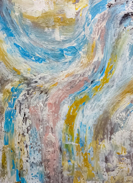 Modern Textured Abstract Flowing Blue Yellow Canvas (ART-8156-121256) - Handpainted Art Painting - 15in X 21in