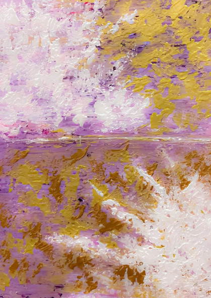 Textured Abstract Landscape Painting Pink Gold Horizon Canvas Art (ART-8156-121250) - Handpainted Art Painting - 15in X 21in