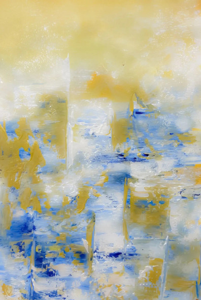 Abstract Cityscape In Yellow And Blue Texture (PRT-8156-121393) - Canvas Art Print - 16in X 24in