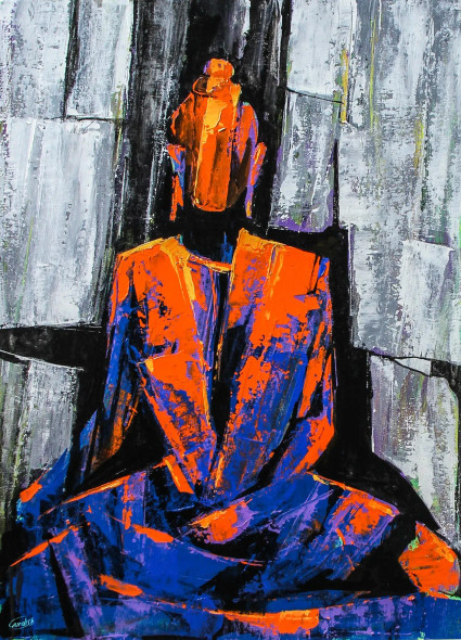 Into Meditation- Gautam Buddha Painting (ART-2571-121488) - Handpainted Art Painting - 18in X 18in