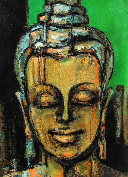 Face Of Peace- Buddha Portrait (ART-2571-121487) - Handpainted Art Painting - 18in X 18in