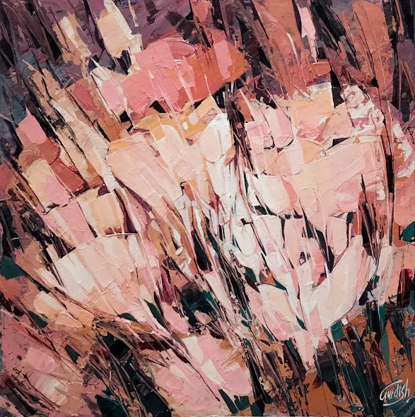 Soft Dancing Petals (ART-2571-121481) - Handpainted Art Painting - 18in X 18in