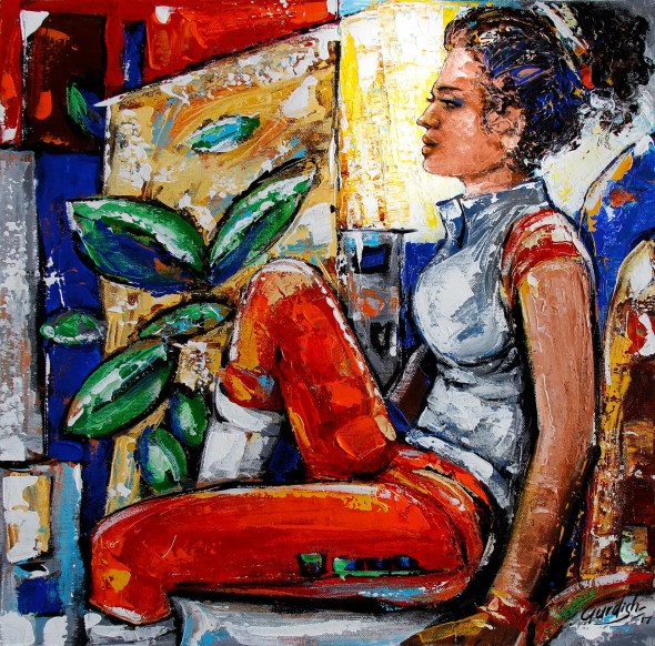 Lost In Thought (ART-2571-121479) - Handpainted Art Painting - 18in X 18in