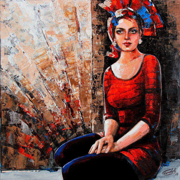 Gaze Of Love- European Painting (ART-2571-121477) - Handpainted Art Painting - 18in X 18in