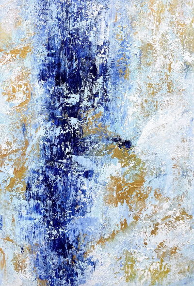 Textured Abstract Blue Gold Vertical Statement Canvas (PRT-8156-121324) - Canvas Art Print - 16in X 24in