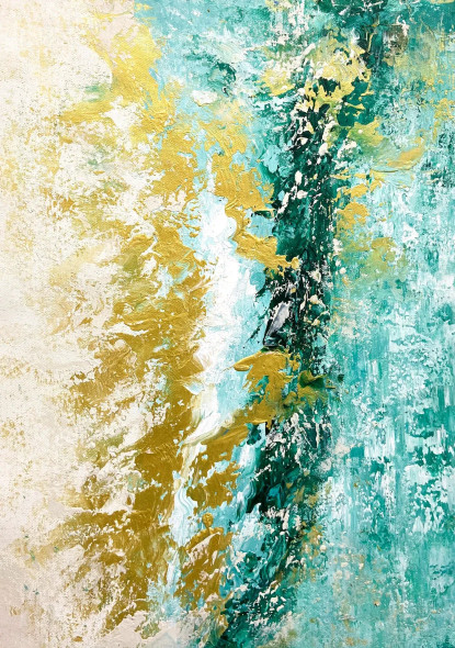 Vertical Abstract Green Gold Textured Modern Canvas (PRT-8156-121321) - Canvas Art Print - 17in X 24in