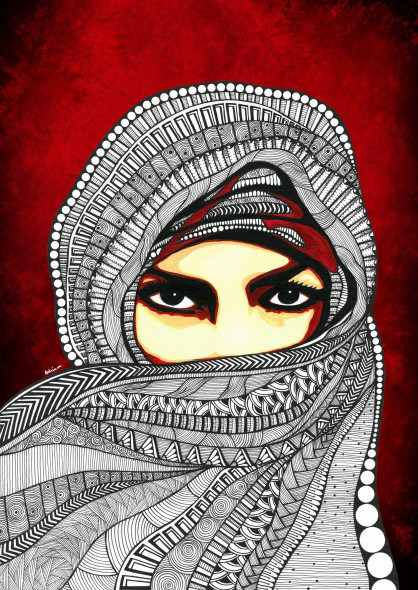 The Girl Behind The Veil (PRT-7941-121485) - Canvas Art Print - 34in X 48in