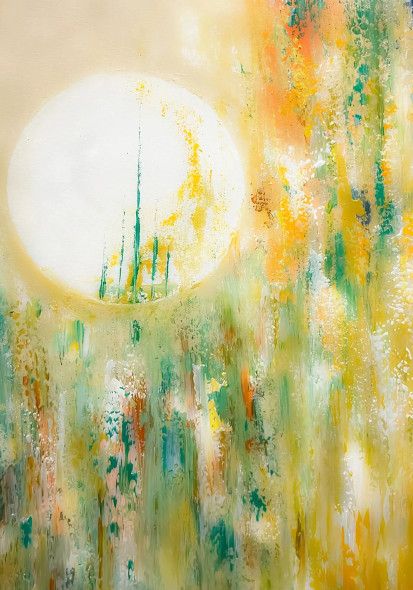 Abstract Sun Form With Vertical Textured Landscape (PRT-8156-121386) - Canvas Art Print - 17in X 24in
